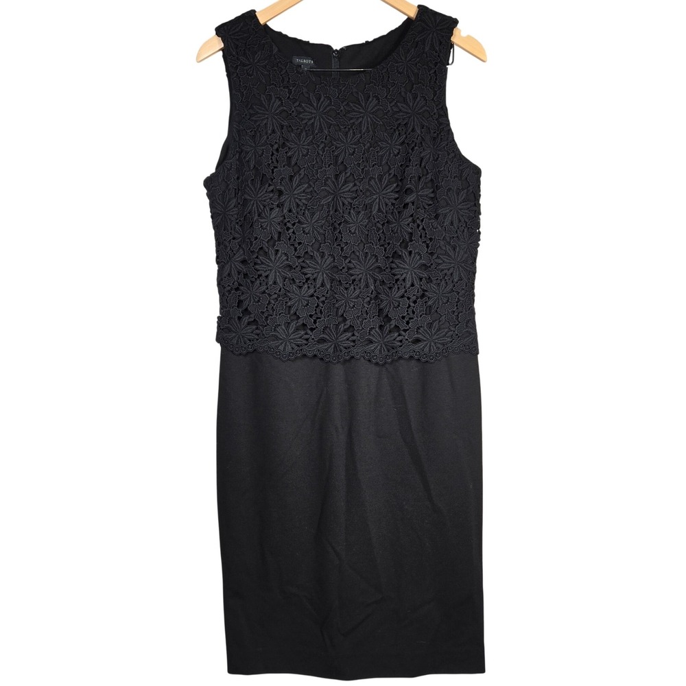 Talbots‎ Black Lace Overlay Sheath Dress Women Size 12 Sleeveless Work Career